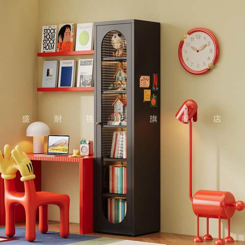 覆古风铁艺书柜环保无甲醛电视旁边小窄柜落地夹缝柜书架展示柜子