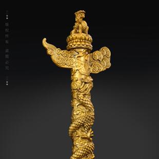 全黄铜中华华表柱家居客厅摆件铜流云盘龙柱工艺品摆设貔貅狮子