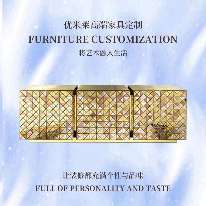 意式轻奢不锈钢餐边柜高端艺术彩绘收纳柜靠墙落地储物柜现代简约