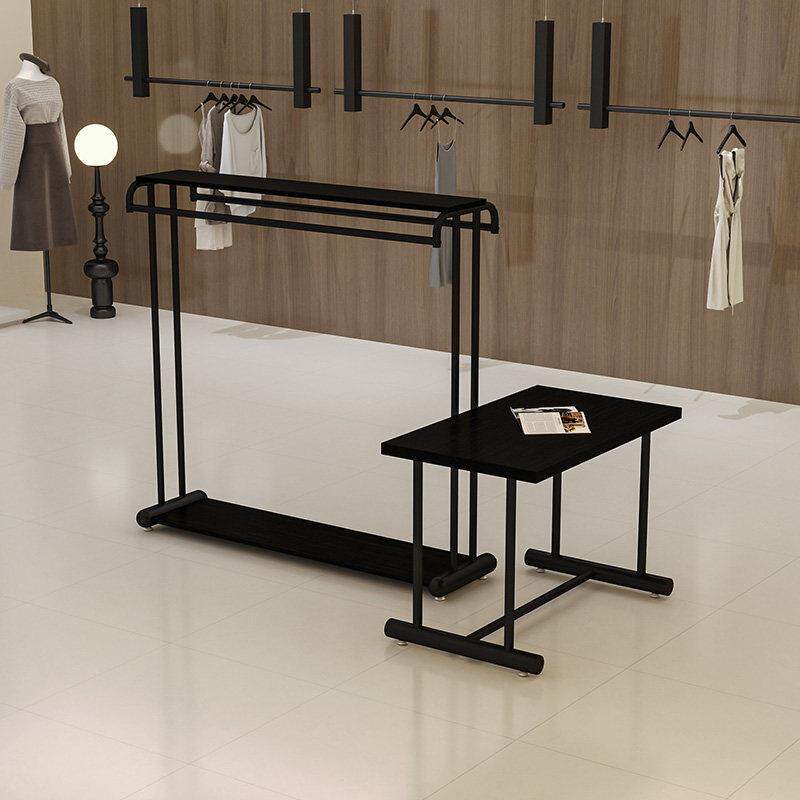 服装店中岛展示架铁艺黑色衣服双排挂衣架组合女装店流水台展示台