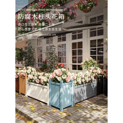 户外防腐木花箱商业街长方形隔断花槽绿植花圃箱庭院花坛围栏花盆
