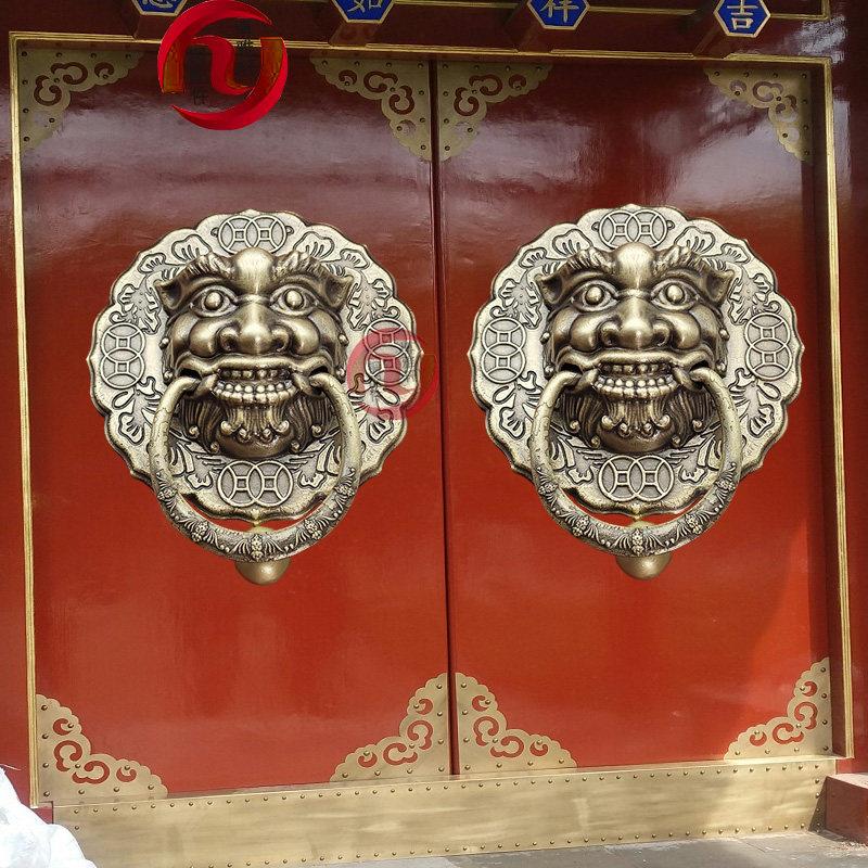 纯铜狮子头门环黄铜拉手复古大门把手实木门把手老式院门铜环扣手