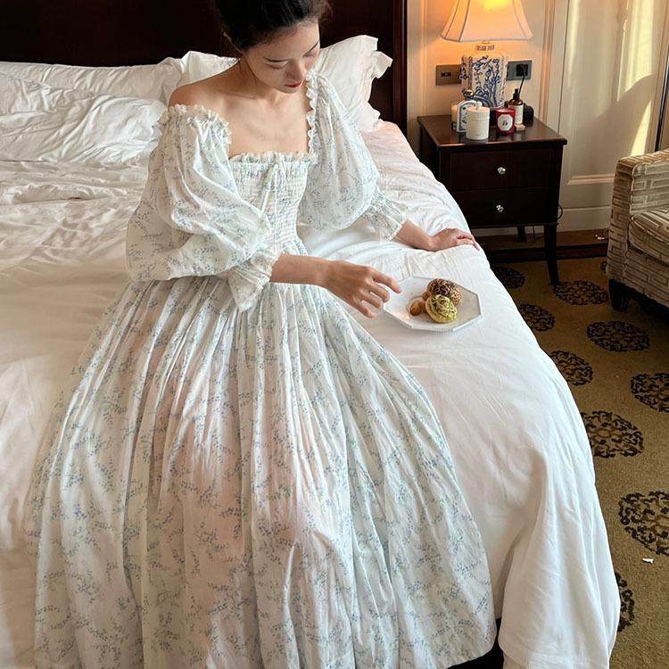 法式仙女睡裙春秋碎花宫廷覆古风少女生甜美长款睡衣可外穿家居服