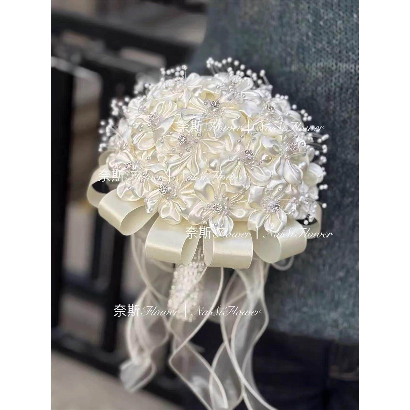 新娘手捧花花结婚玫瑰diy仿真婚礼韩式珍珠缎带材料包婚纱婚庆