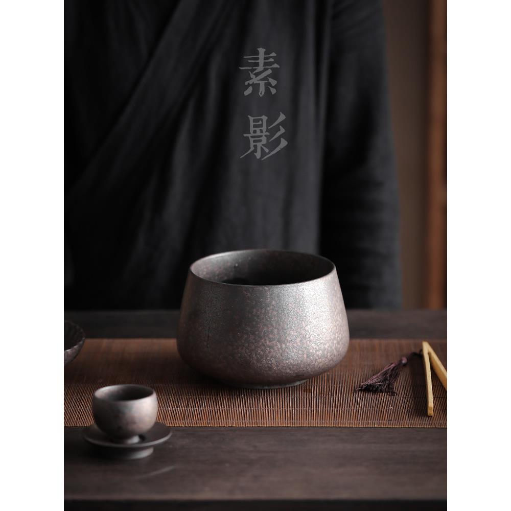 陶瓷锈釉茶渣罐笔洗窑转镀金建成水盖过滤茶洗盆覆古功夫茶具
