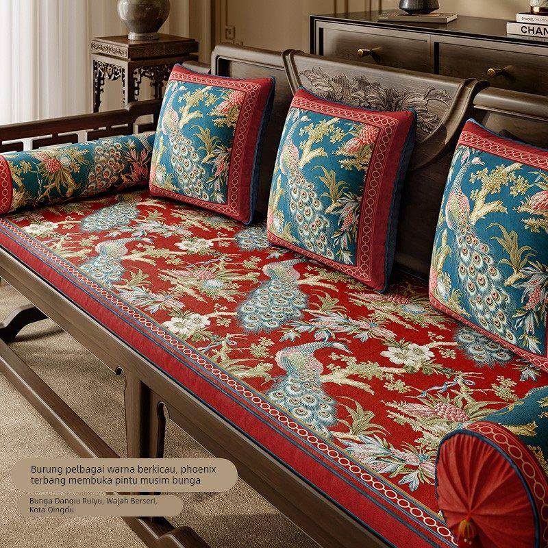 中式覆古红色沙发坐垫国风罗汉床垫防滑加厚结婚客厅装饰锦翠满堂,居家布艺,沙发垫,淘宝优惠券,粉丝福利购,淘宝优惠卷