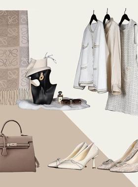 米色女士衣柜软装饰品样板间衣帽间卧室连衣裙项链摆件组合实拍