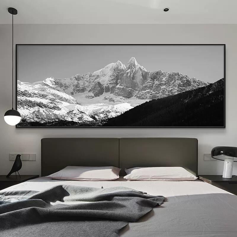 黑白雪山工业风装饰画客厅现代简约沙发背景挂画卧室床头山水壁画