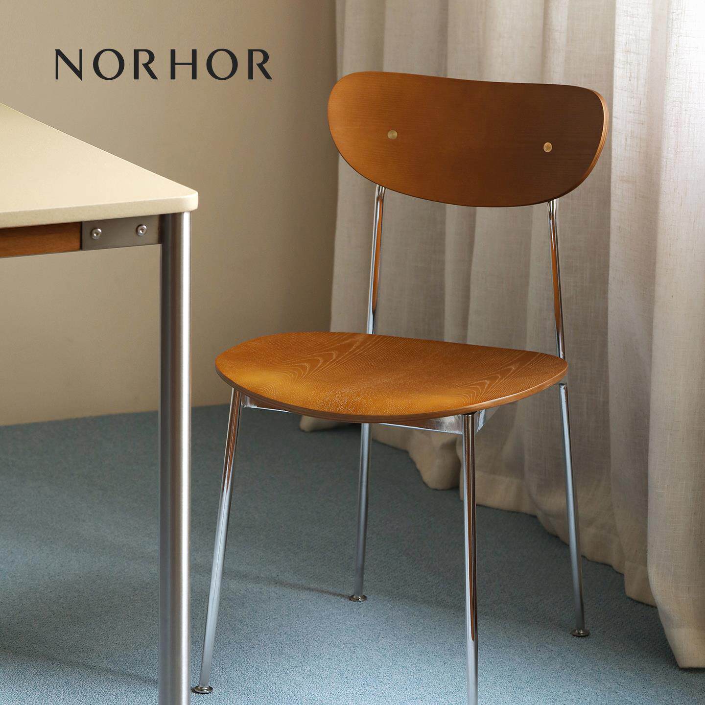 北欧表情NORHOR/中古复古风MCM/NH37弧形靠背曲木金属铁艺餐椅