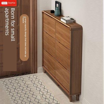 索菲亚超薄翻斗鞋柜小窄门口新中式24cm双层收纳柜实木腿家用门口