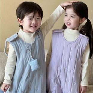 婴儿睡袋秋冬款羊毛桑蚕丝夹棉加厚宝宝睡衣背心式儿童分腿防踢被