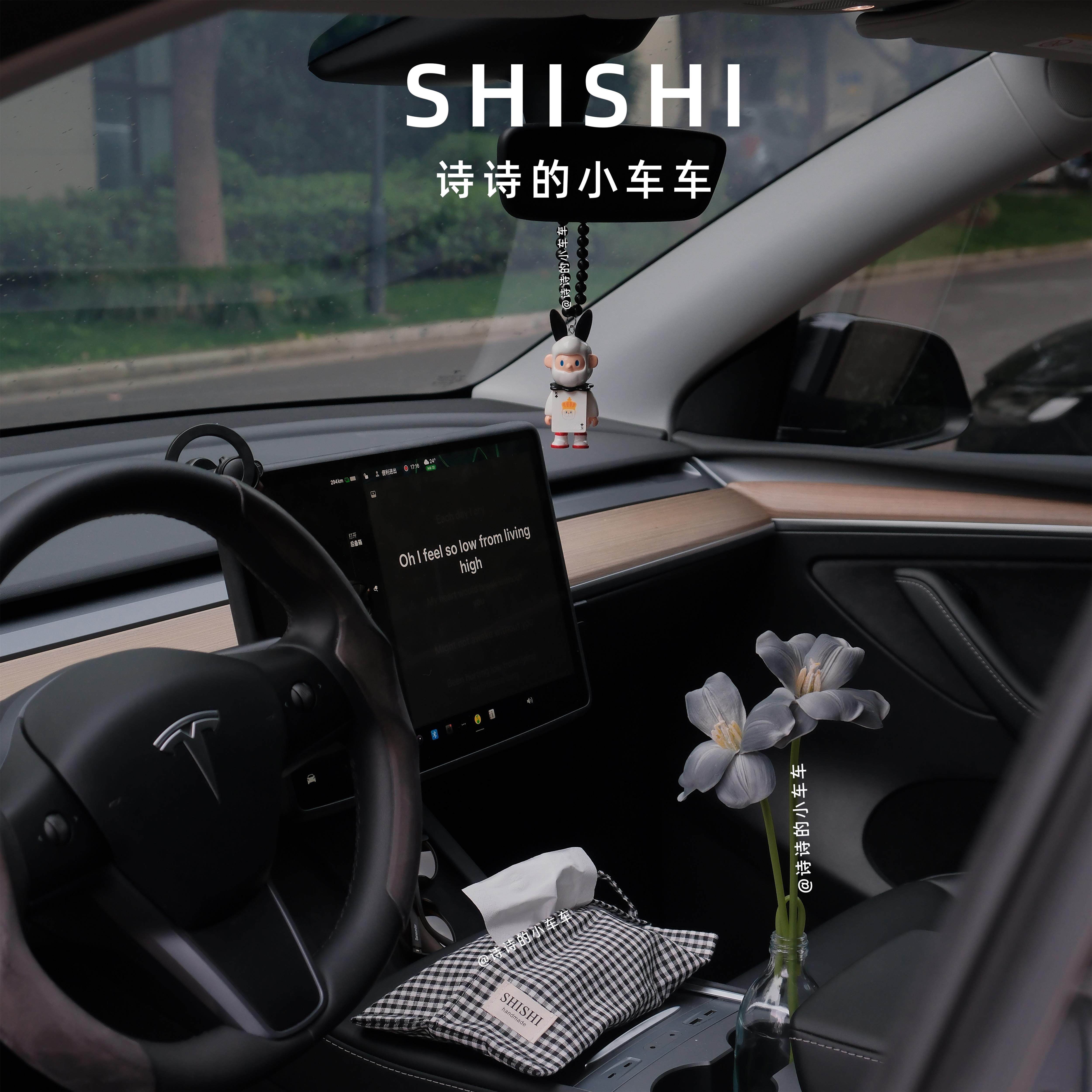 SHISHI 黑白格可挂纸巾袋 车内装饰车挂车载摆件高级感车载纸巾盒