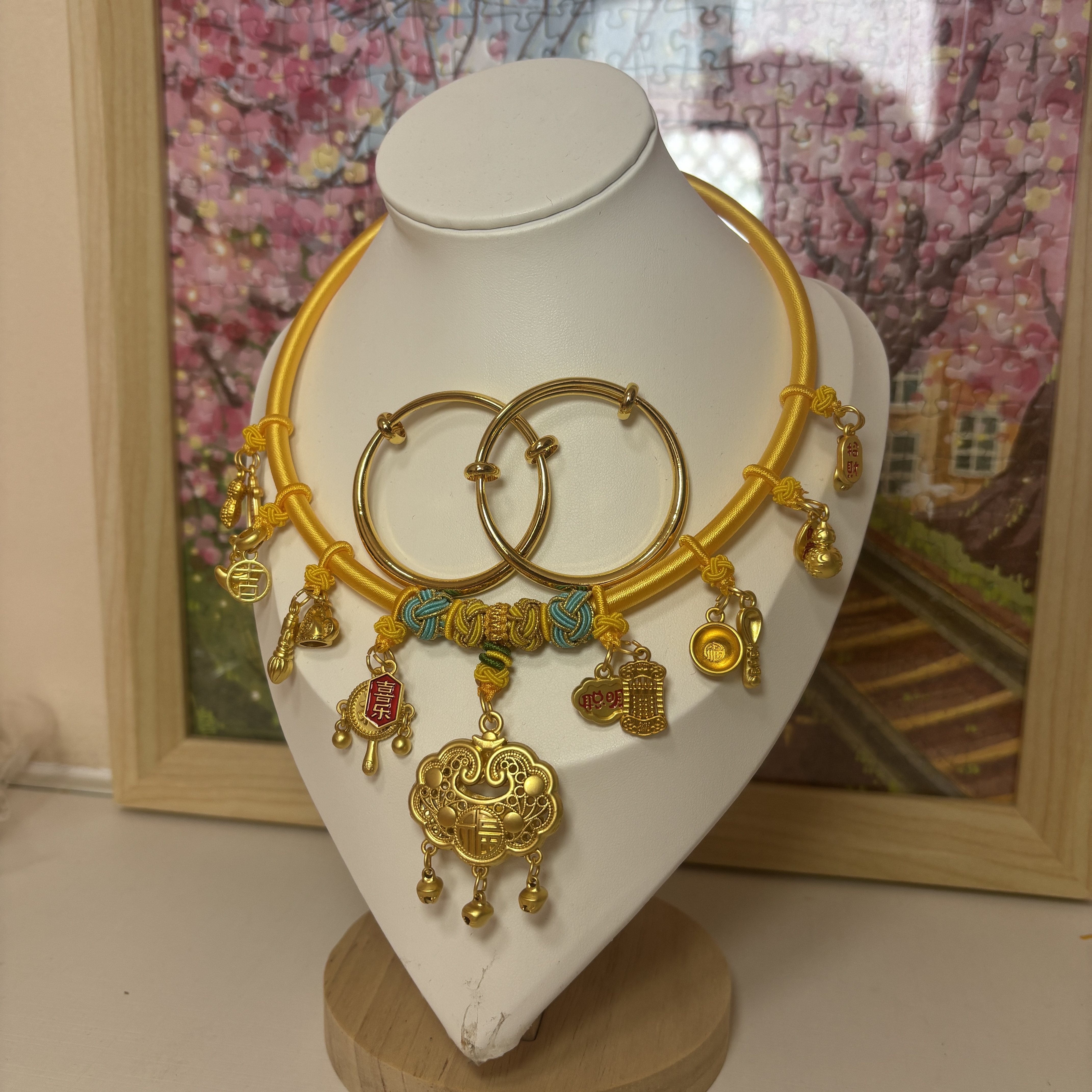 宝宝金锁周岁长命锁项圈婴儿满月百天拍摄道具男女童平安锁项链
