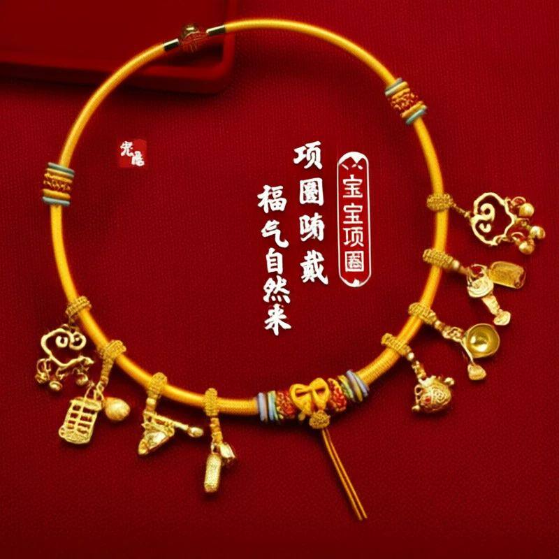 宝宝周岁项圈编绳手工满月金锁儿童项链绳吊坠绳手编如意编织