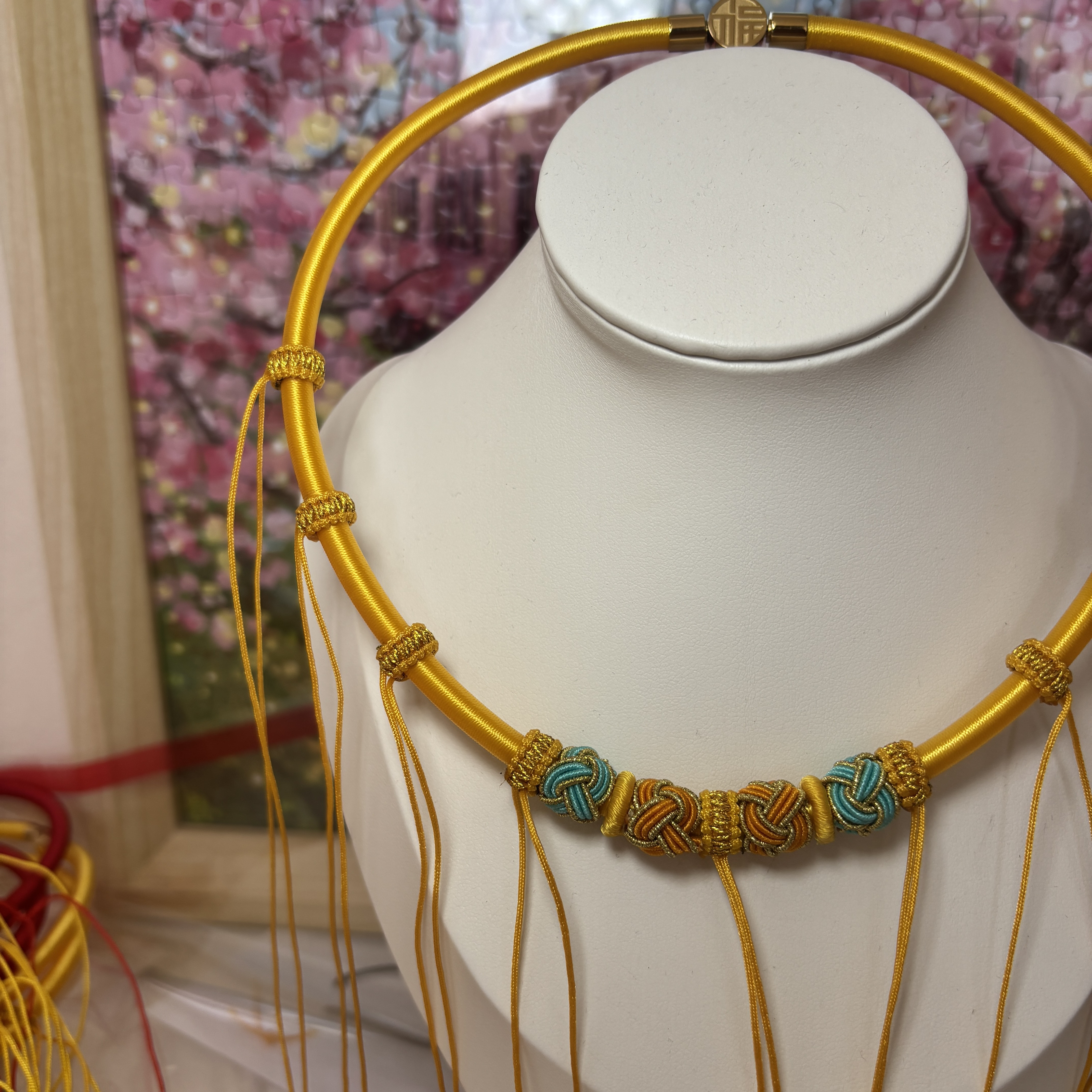 宝宝周岁长命锁儿童项圈编织绳金色手工编织沙金吊坠项圈宝宝周岁
