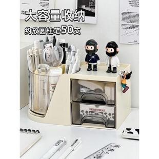 旋转笔筒收纳盒抽屉式学生桌面文具书桌组织者笔桶办公室收纳架笔