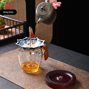 创意旋转可爱青花瓷陶瓷制品茶漏茶滤手工家用滤茶网滤茶器茶摆件