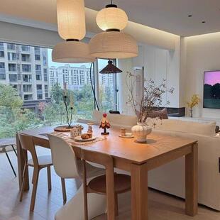 北欧实木餐桌家用客厅原木书桌长桌极简设计师工作台白蜡木办公桌