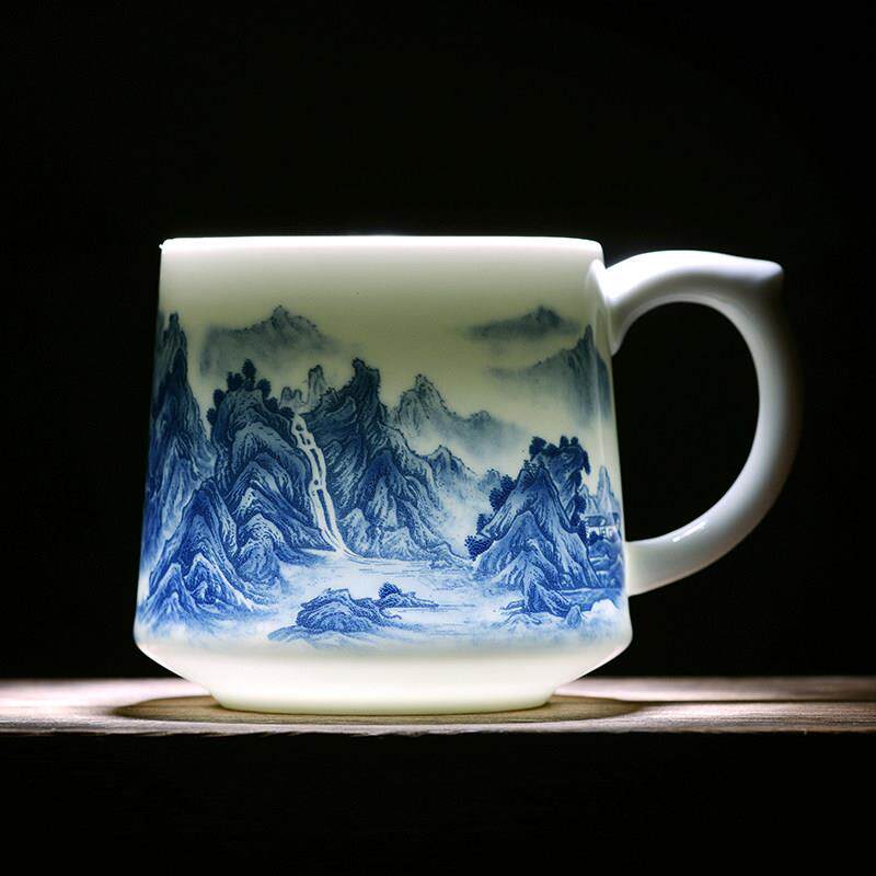 清仓景德镇陶瓷茶杯带盖过滤茶漏高档青花瓷泡茶杯家用个人办公杯