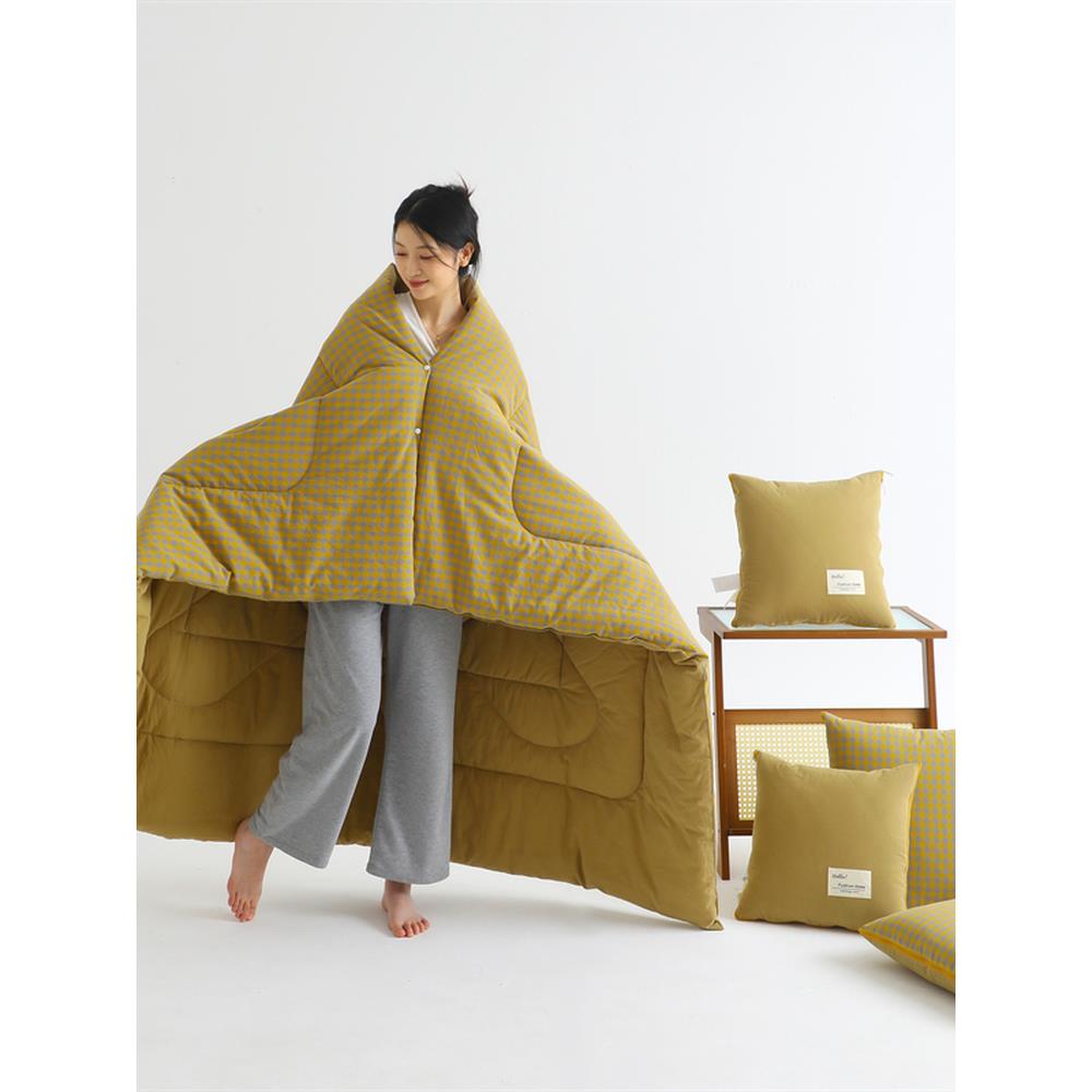 A类全棉抱枕被子两用二合一车用午睡枕头被车载三合一懒人披肩被