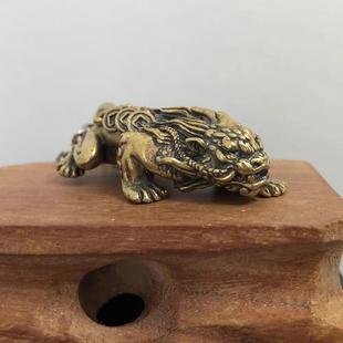 黄铜实心狮头貔貅天禄摆件茶宠中式精品国风手把件铜器风水