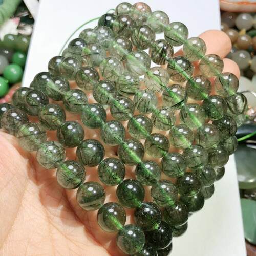 Z 3天然绿发晶水晶手链手串单圈 事业