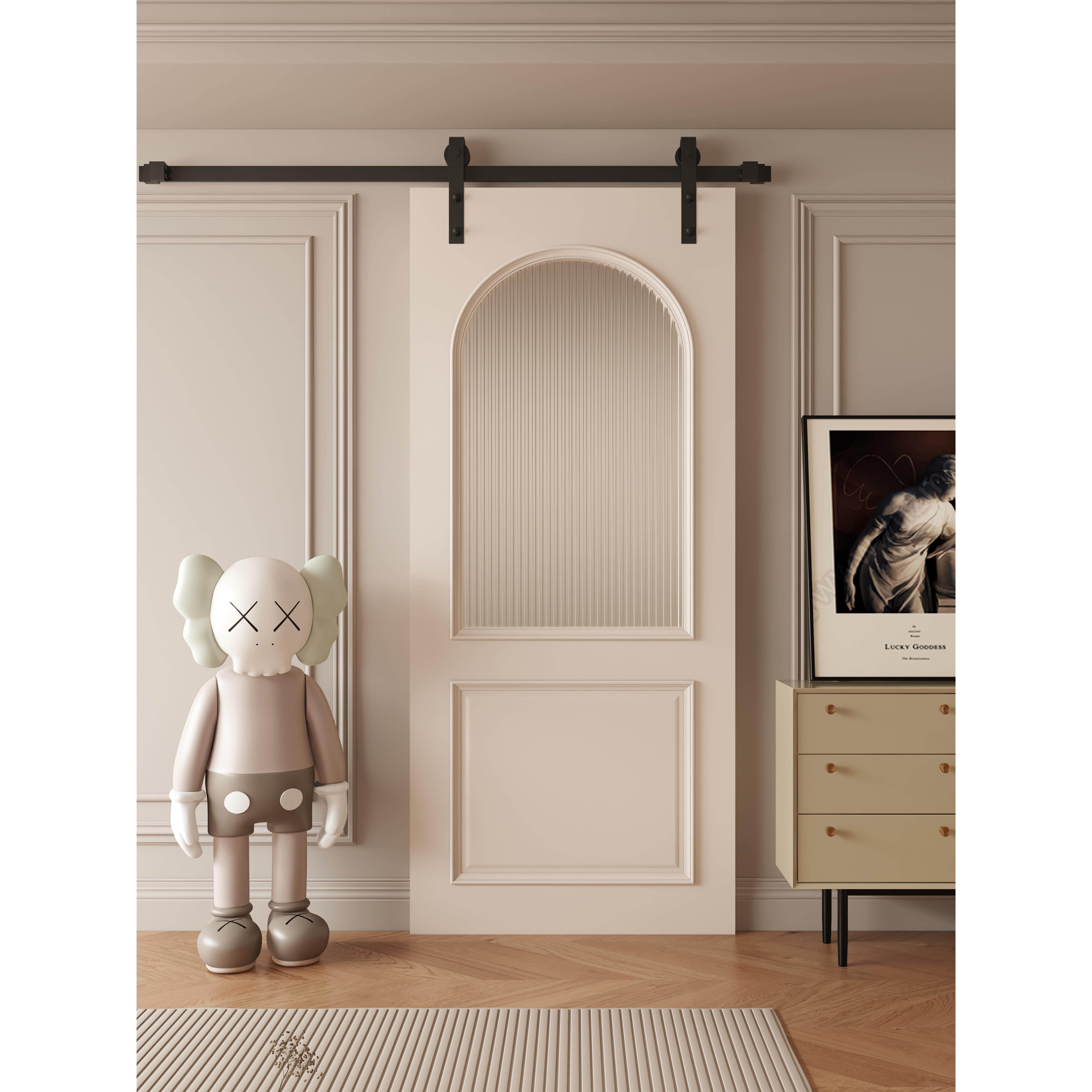 木以森居法式卧室烤漆吊滑移门房间厕所实木门推拉谷仓门白色吊轨