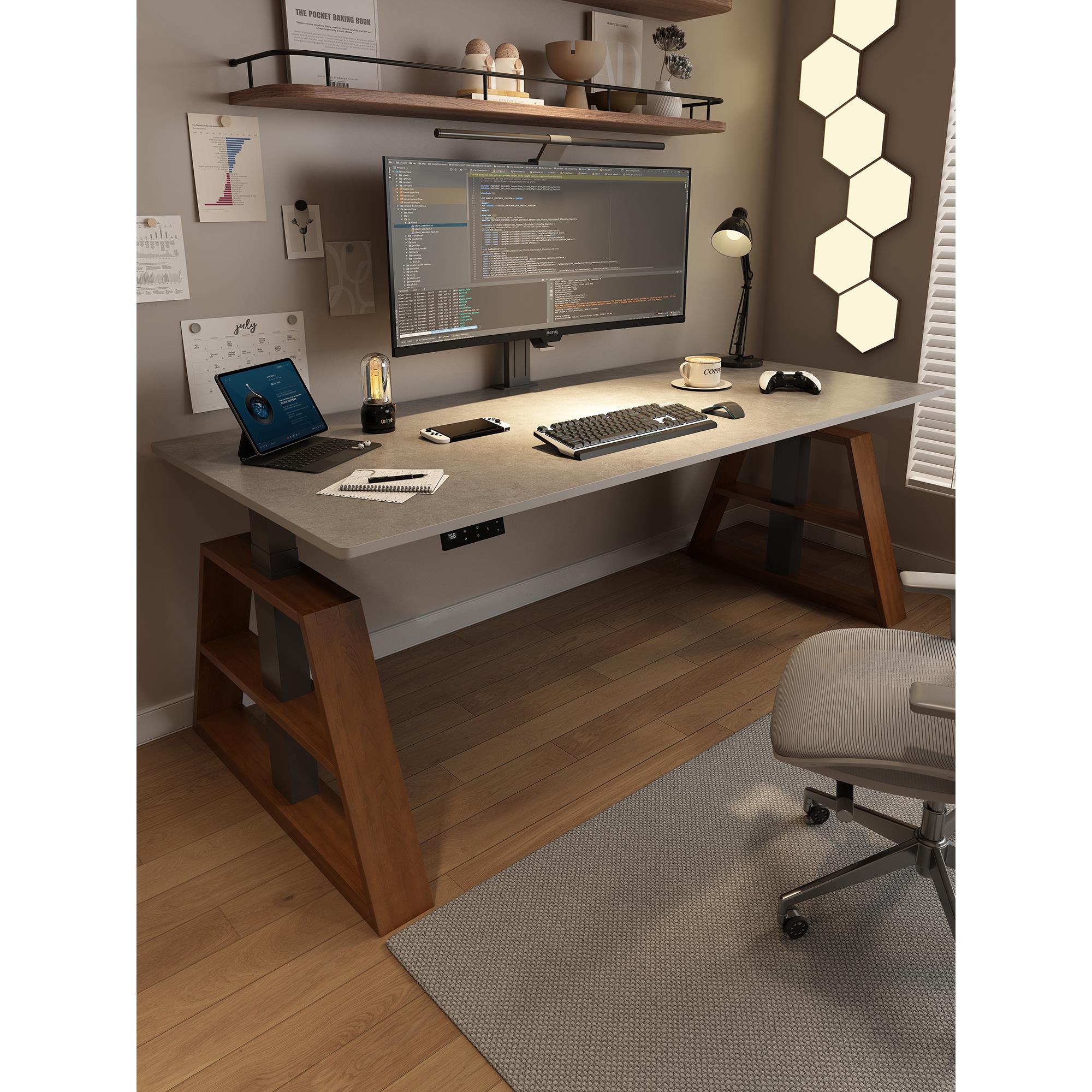 岩板书桌智能电动升降桌台式电脑桌站立工作台轻奢现代办公桌KL13