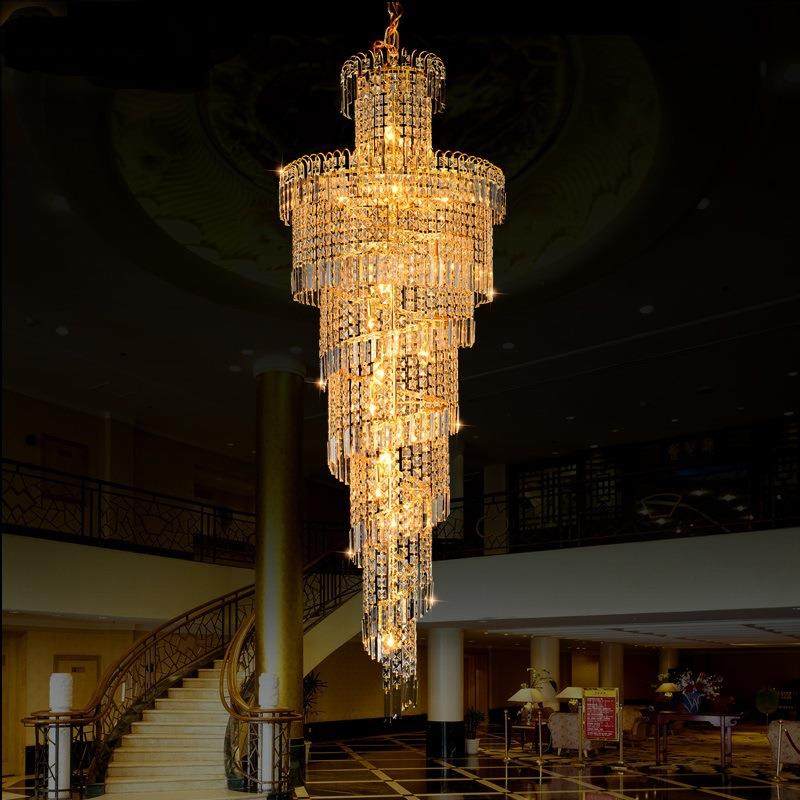 别墅楼梯水晶灯金色客厅灯具大气创意吊灯餐厅灯过道大堂酒店灯饰