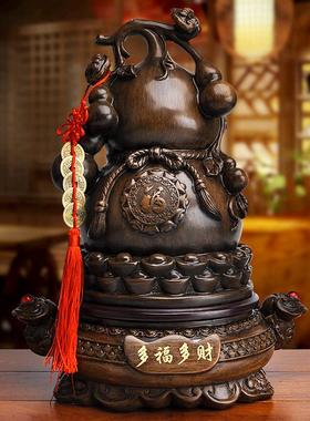 办公客厅摆件树脂工艺品多福多财福禄葫芦旋转装饰品中式摆设