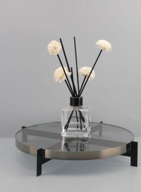 新中式烟灰色水晶托盘样板房卧室书房客厅餐厅桌面玄关装饰品摆件