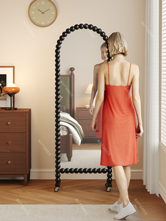 中世纪实木全身镜可移动地板站立法国覆古存储杂志书架集成旋转梳