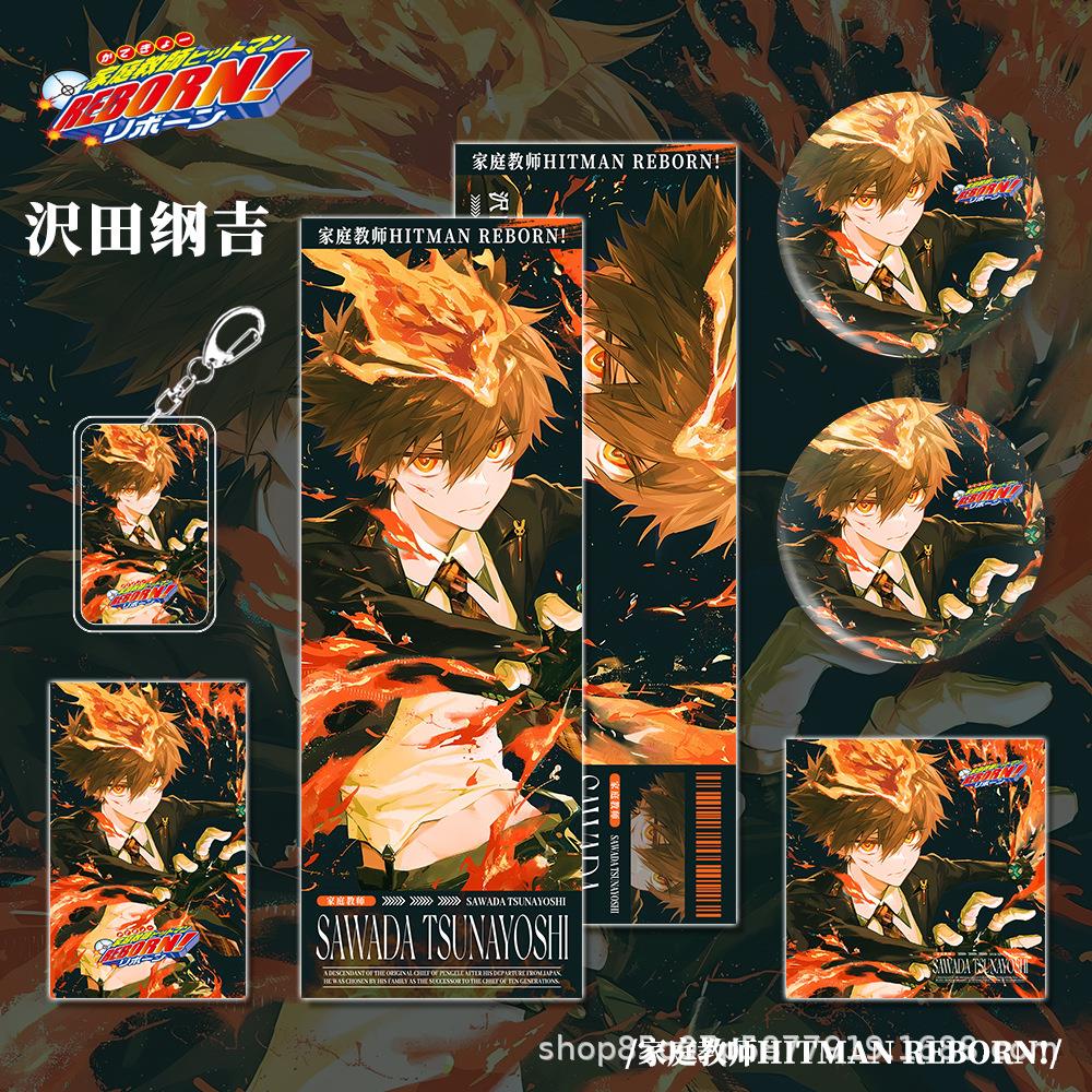 家庭教师漫画周边沢田纲吉人物的钥匙扣明信片小卡吧唧镭射票组合