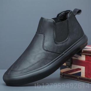 蹬潮鞋 正品 英倫套腳 2024春秋新款 休搭男鞋 高幫皮鞋 男一腳閑百時尚
