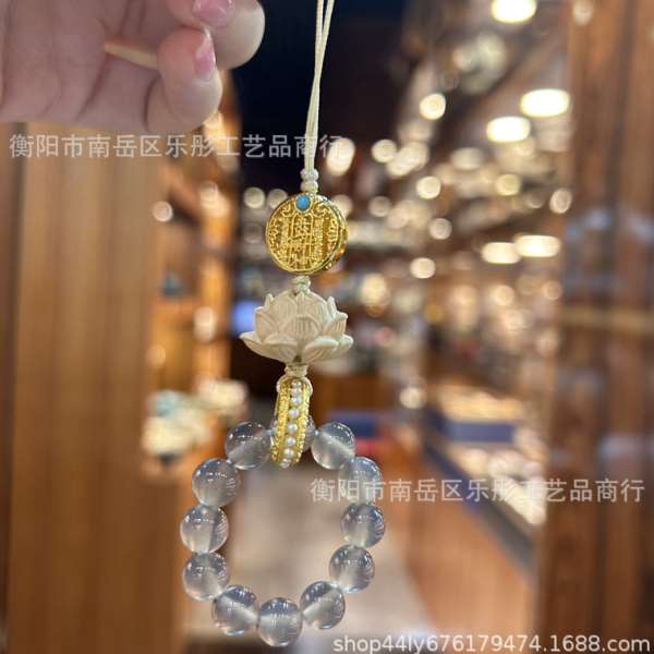 新款法喜文创灰玛瑙五路财神手捻莲花大圆满手机挂件文创直播货源