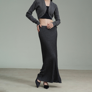 原创设计针织提花轻奢极简风高腰半身裙女长裙垂感纹理鱼尾裙气质