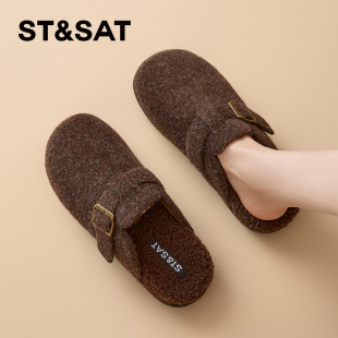 星期六绒面厚底勃肯半拖鞋女2025年秋冬加绒女鞋一脚蹬穆勒鞋子女
