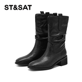 美拉德堆堆靴时尚 星期六尖头短靴女2025秋季 爆款 棕色粗跟骑士靴子