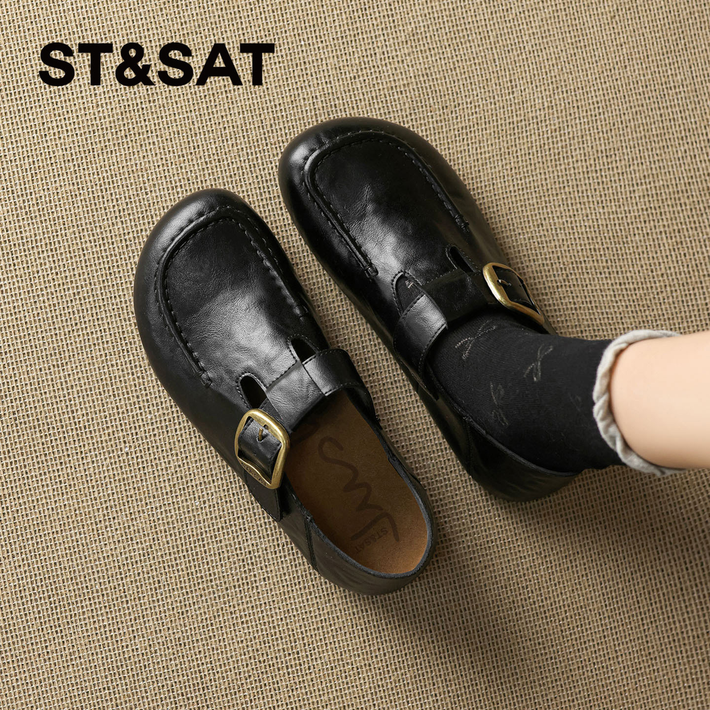 星期六一字扣勃肯鞋女2026春季新款复古风舒适百搭软底通勤休闲鞋