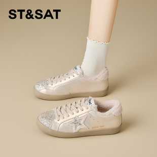 软底防滑真皮保暖休闲运动鞋 星期六加绒板鞋 小白鞋 新款 女2025冬季