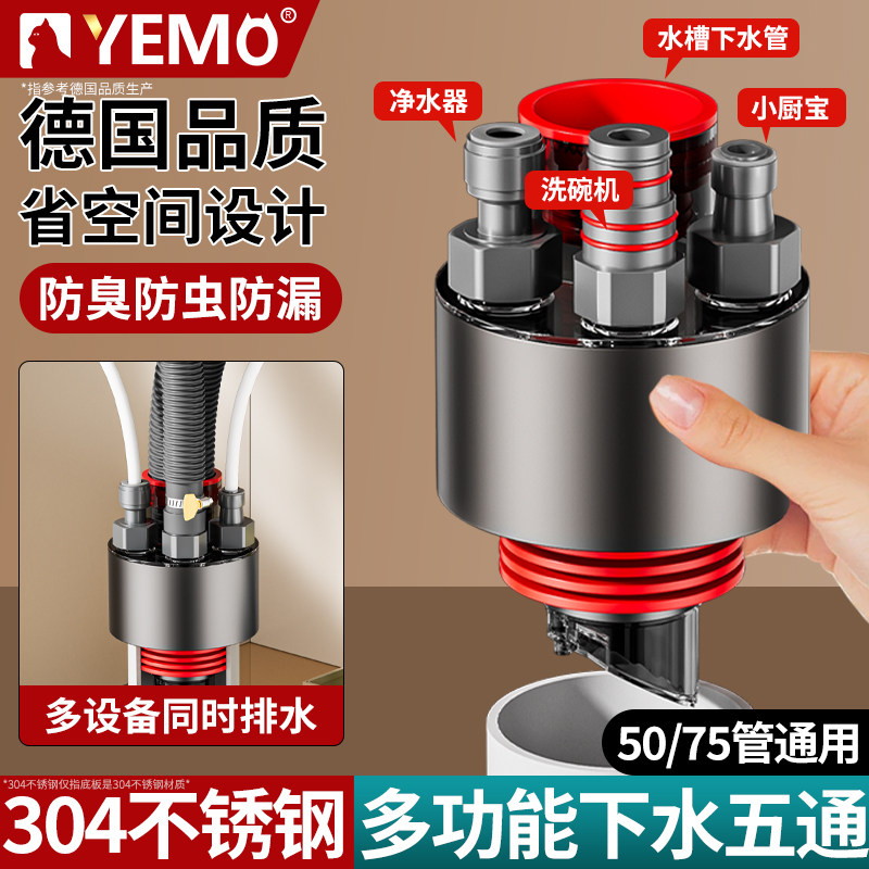 【德国YEMO】厨房五通下水器