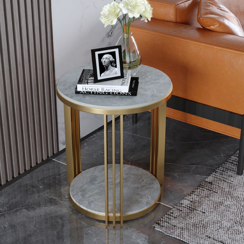 轻奢岩板边几客厅沙发边柜不锈钢圆形小角几O简约小茶几卧室床头