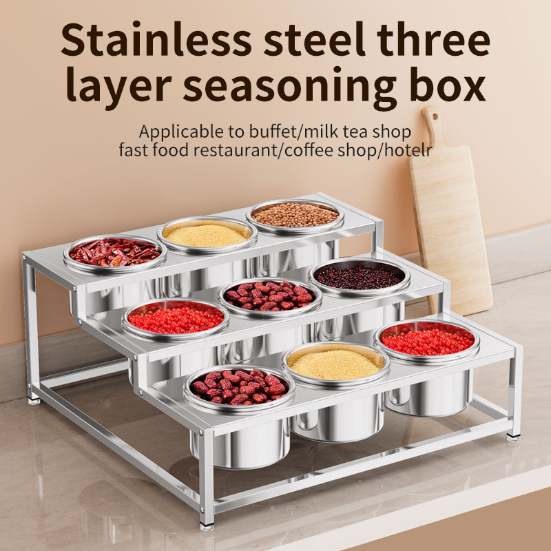【1.4万人收藏】不锈钢高低三层圆缸16调料架分格架果酱盒小料调