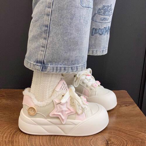 韩系小香风加绒保暖厚底女板鞋