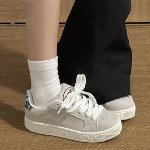 国潮小众黑灰豹纹厚底面包鞋女2026新款复古百搭学生情侣休闲板鞋