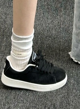 小众原创设计感黑色面包鞋ins超火高颜值街拍复古休闲情侣鞋男女