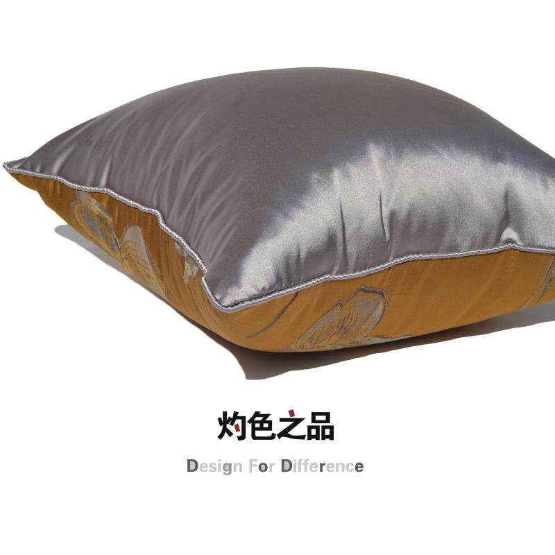 棕黄绸缎提花方枕现代简约中式靠枕样板间沙发客厅靠背靠垫抱枕套