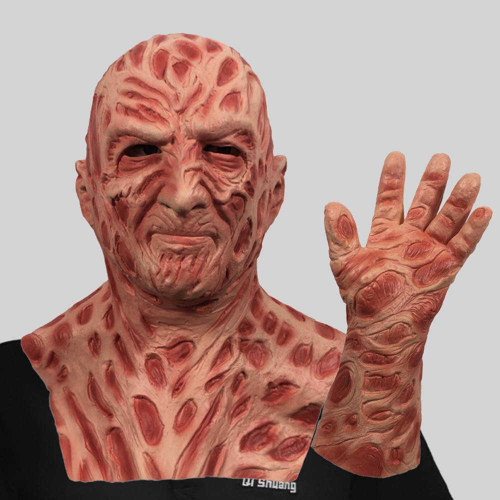 弗莱迪恐怖鬼脸头套手套化妆舞会直播面具万圣节派对恶搞道具