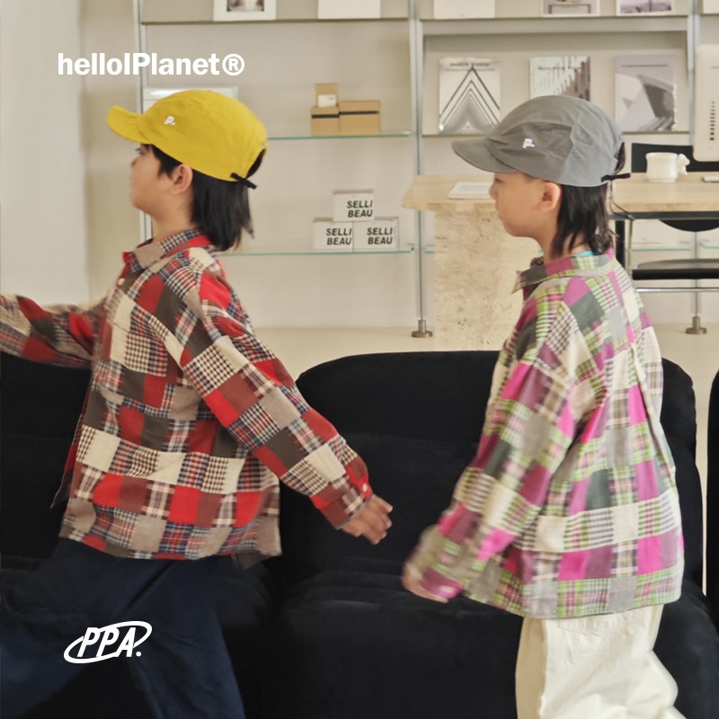 ppapa 25新品双层棉纱百棉柔软透气格子衬衫长袖儿童中大童813668