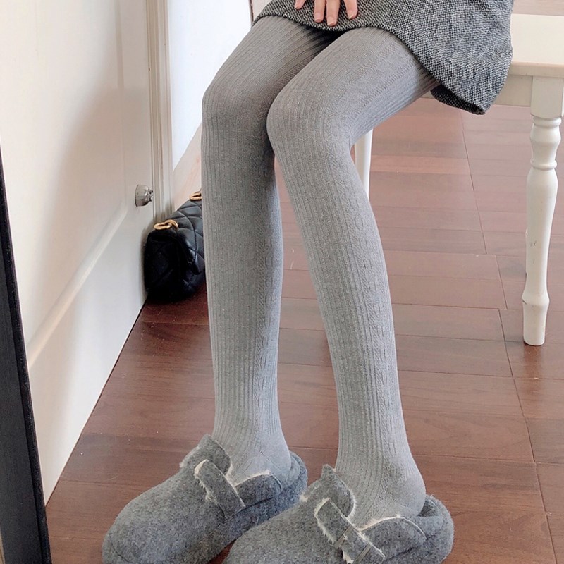 秋冬季加厚浅灰色连裤袜羊毛保暖烟灰色打底裤袜条纹咖啡色丝袜女